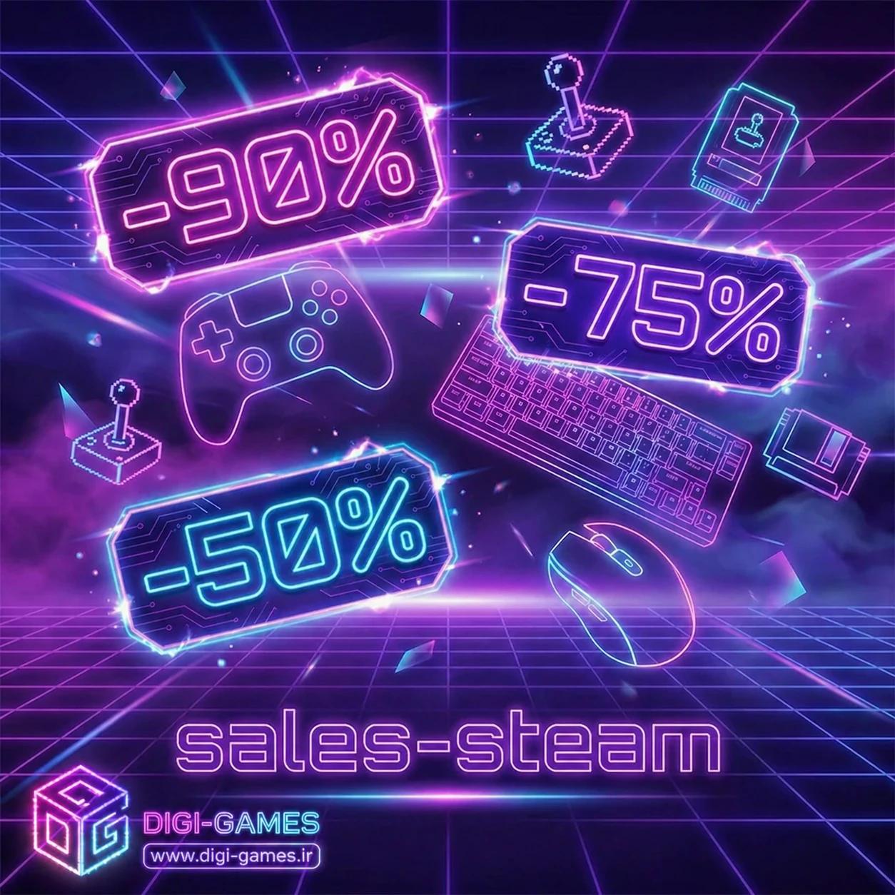 بنر تخفیف بازیهای Steam با درصدهای ویژه تا 90 درصد برای خرید بازیهای دیجیتال استیم